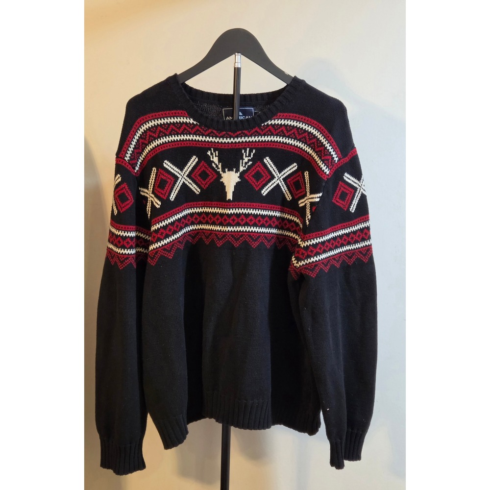 American Living Red White Nordic Pattern Reindeer Sweater Mens Size XXL Black